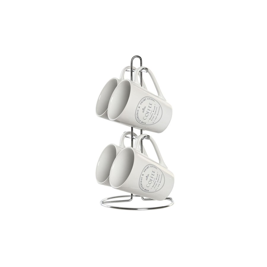 Set med kopper og underkopper DKD Home Decor Hvid Metal Stentj 300 ml 14 x 14 x 31 cm 12,5 x 9,5 x 10,5 cm (5 Dele) #1