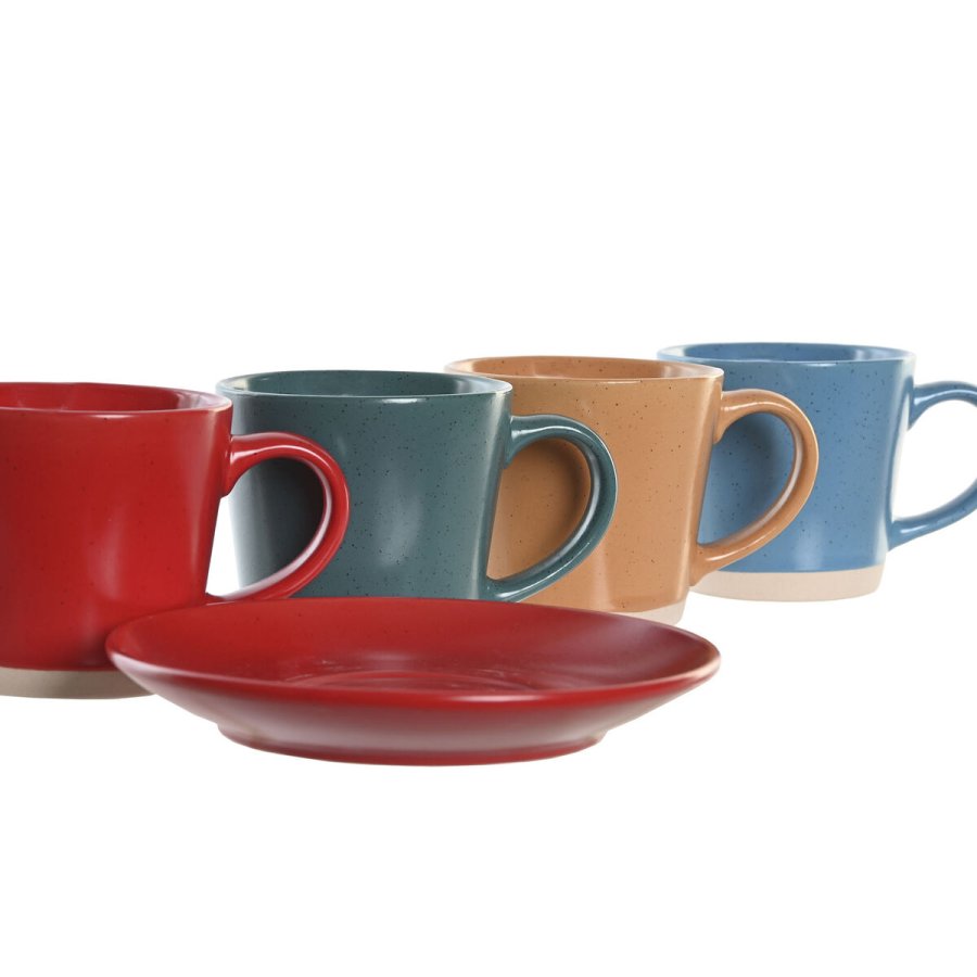 Set med kopper og underkopper DKD Home Decor Gul Bl Rd Grn Stentj 180 ml 14 x 14 x 2 cm #4