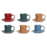 Set med kopper og underkopper DKD Home Decor Gul Bl Rd Grn Stentj 180 ml 14 x 14 x 2 cm #1