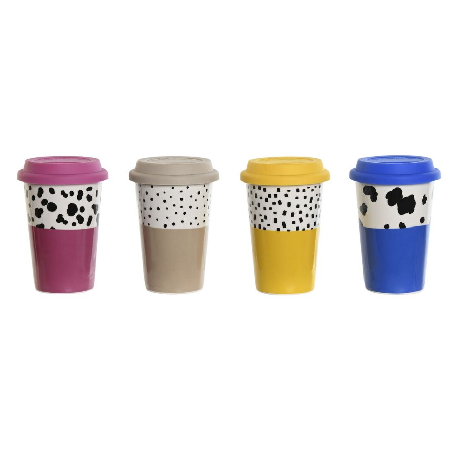 Kop med lg DKD Home Decor Multifarvet dyr Urban 400 ml (4 enheder) #1