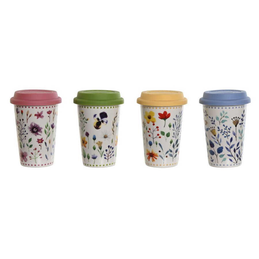 Kop med lg DKD Home Decor Multifarvet Cvetlice 400 ml (4 enheder) #1