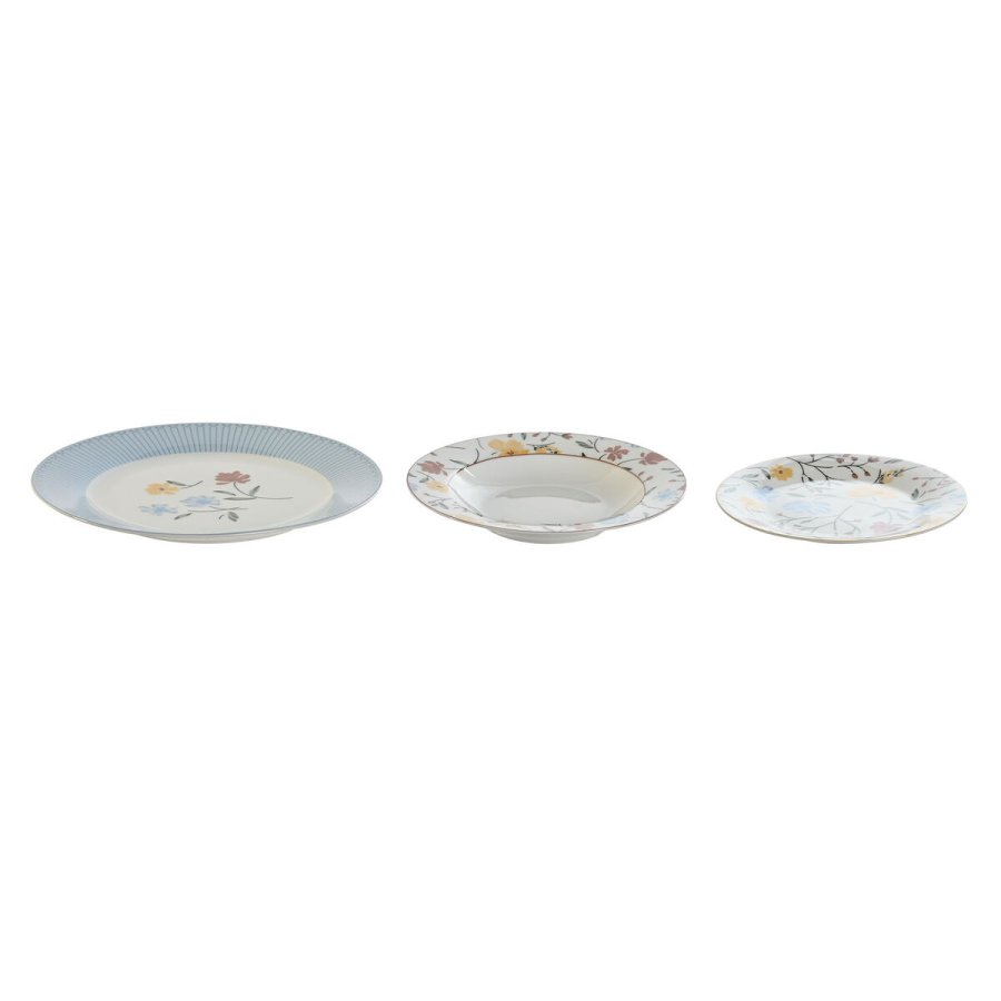 Spisestel DKD Home Decor Bl Hvid Porceln Floral 27 x 27 x 3 cm 18 Dele #7