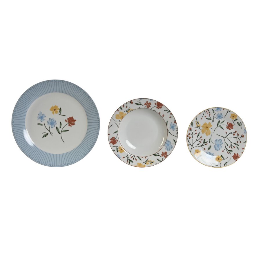 Spisestel DKD Home Decor Bl Hvid Porceln Floral 27 x 27 x 3 cm 18 Dele #1