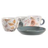 Set med kopper og underkopper DKD Home Decor Bl Gr Multifarvet Lyserd Porceln 90 ml 11 x 11 x 2 cm (3 enheder) #7