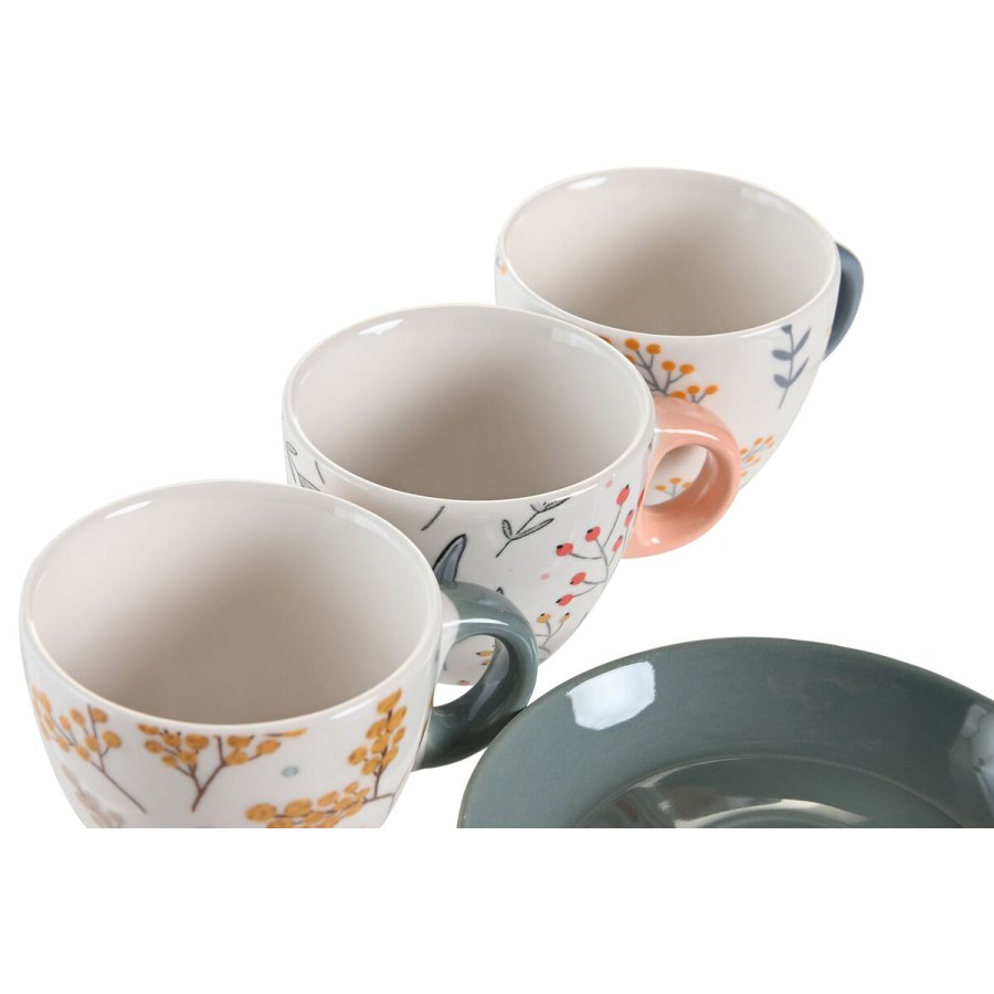 Set med kopper og underkopper DKD Home Decor Bl Gr Multifarvet Lyserd Porceln 90 ml 11 x 11 x 2 cm (3 enheder) #4