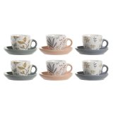 Set med kopper og underkopper DKD Home Decor Bl Gr Multifarvet Lyserd Porceln 90 ml 11 x 11 x 2 cm (3 enheder) #1