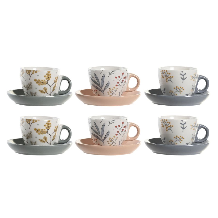 Set med kopper og underkopper DKD Home Decor Bl Gr Multifarvet Lyserd Porceln 90 ml 11 x 11 x 2 cm (3 enheder) #1