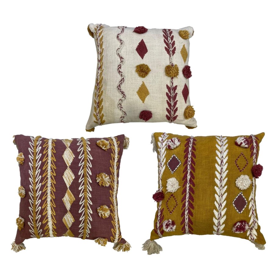 Pude DKD Home Decor 40 x 15 x 40 cm Hvid Rdbrun Sennep (3 Dele) #1