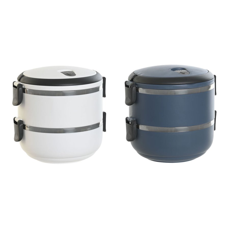 Madkasse DKD Home Decor Bl Hvid Mrkegr Rustfrit stl polypropylen 1,5 L (2 enheder) #1