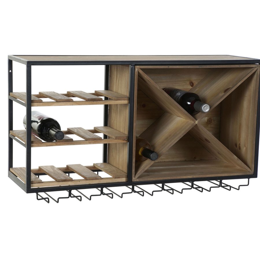 Flaskereol DKD Home Decor 80 x 24 x 44 cm Gran Natur Sort Metal Brun Tr MDF #13