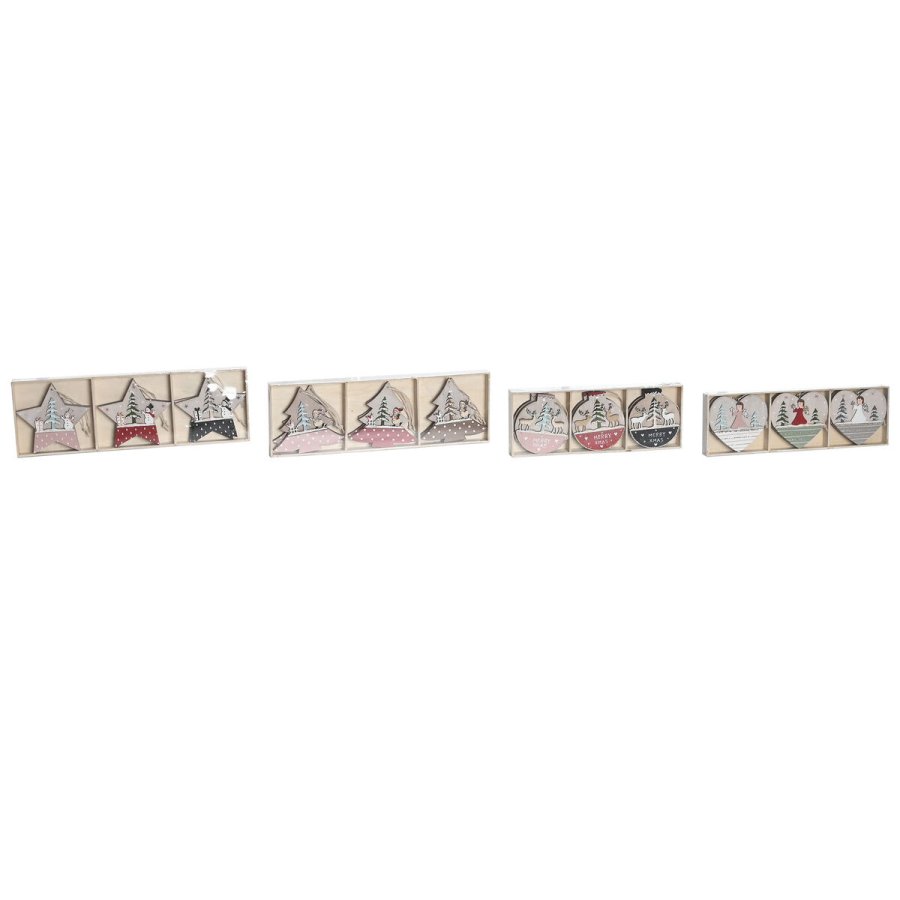 Hngende dekoration DKD Home Decor Rd Pink Tr 23 x 1,5 x 9 cm (6 Dele) (4 enheder) #1