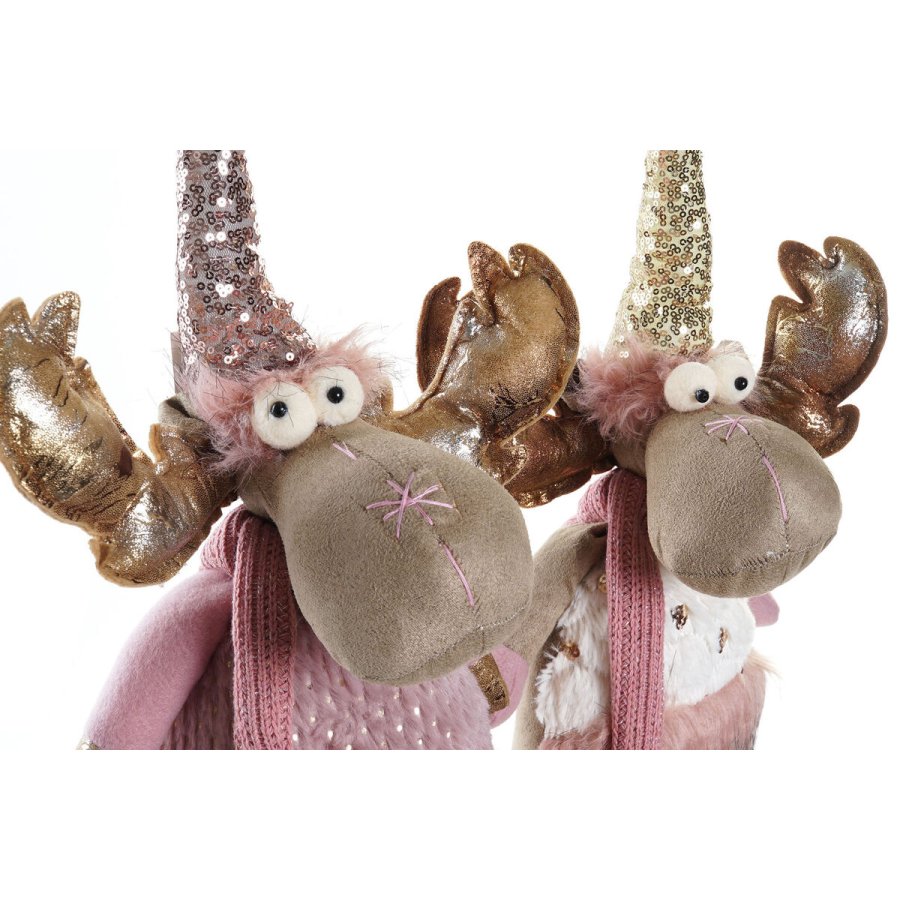 Julepynt DKD Home Decor Hvid Pink Gylden Rensdyr 20 x 19 x 50 cm (2 enheder) #5