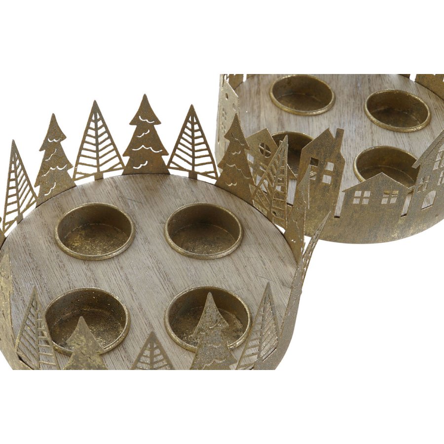 Lyseholder DKD Home Decor Gylden Natur Metal 16,5 x 16,5 x 8,5 cm (2 enheder) #3