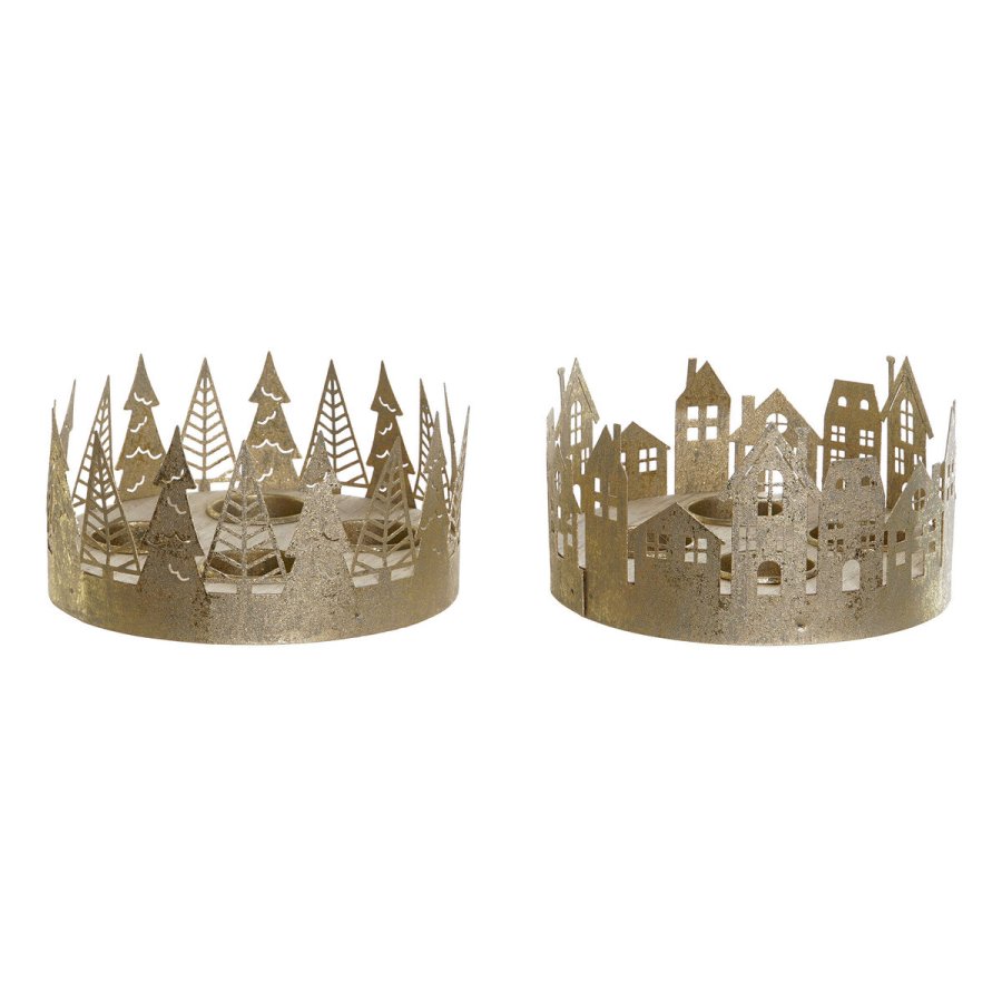 Lyseholder DKD Home Decor Gylden Natur Metal 16,5 x 16,5 x 8,5 cm (2 enheder) #1