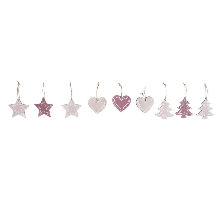 Hngende dekoration DKD Home Decor Pink Lyserd Tr 6,5 x 1 x 6,5 cm (9 Dele) (3 enheder) #5