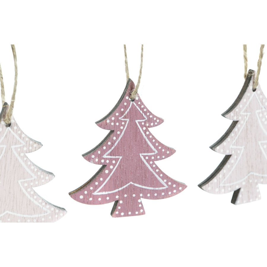 Hngende dekoration DKD Home Decor Pink Lyserd Tr 6,5 x 1 x 6,5 cm (9 Dele) (3 enheder) #13
