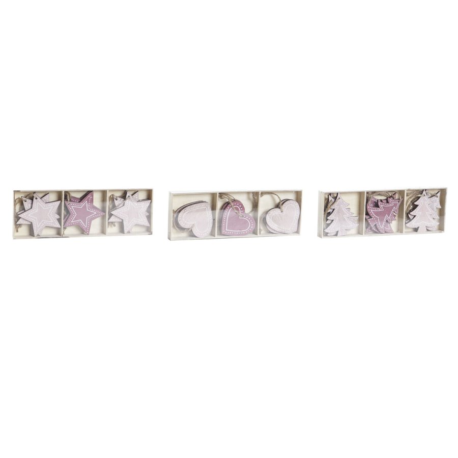 Hngende dekoration DKD Home Decor Pink Lyserd Tr 6,5 x 1 x 6,5 cm (9 Dele) (3 enheder) #1