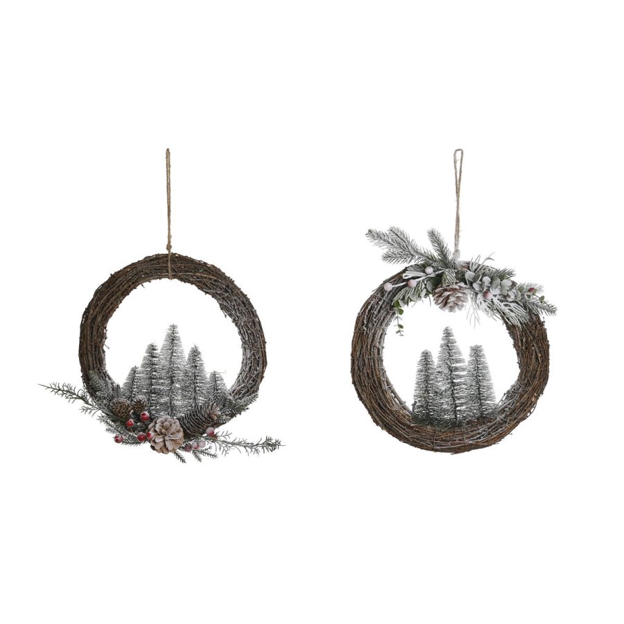 Adventskrans DKD Home Decor Natur flet Ananas snefald 32 x 7 x 32 cm (2 enheder) #1