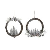 Adventskrans DKD Home Decor Natur flet Ananas snefald 46 x 7 x 46 cm (2 enheder) #1