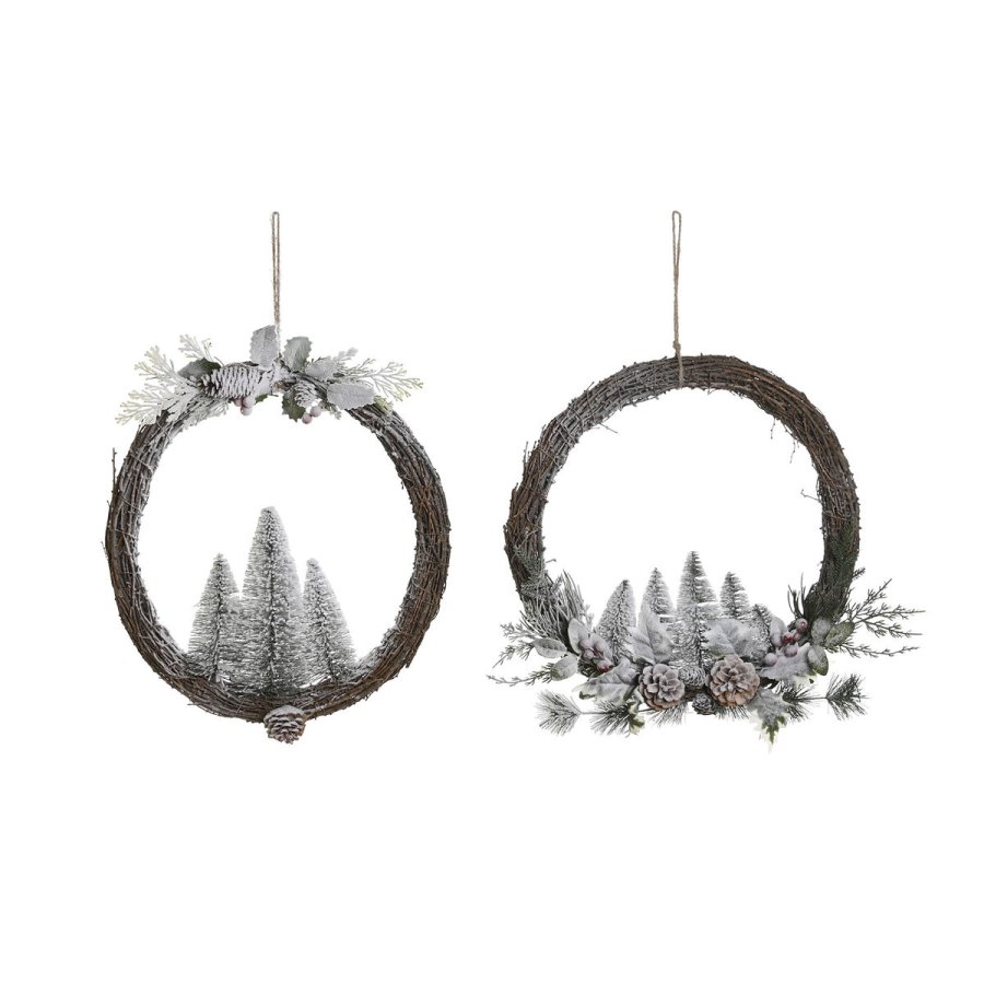 Adventskrans DKD Home Decor Natur flet Ananas snefald 46 x 7 x 46 cm (2 enheder) #1