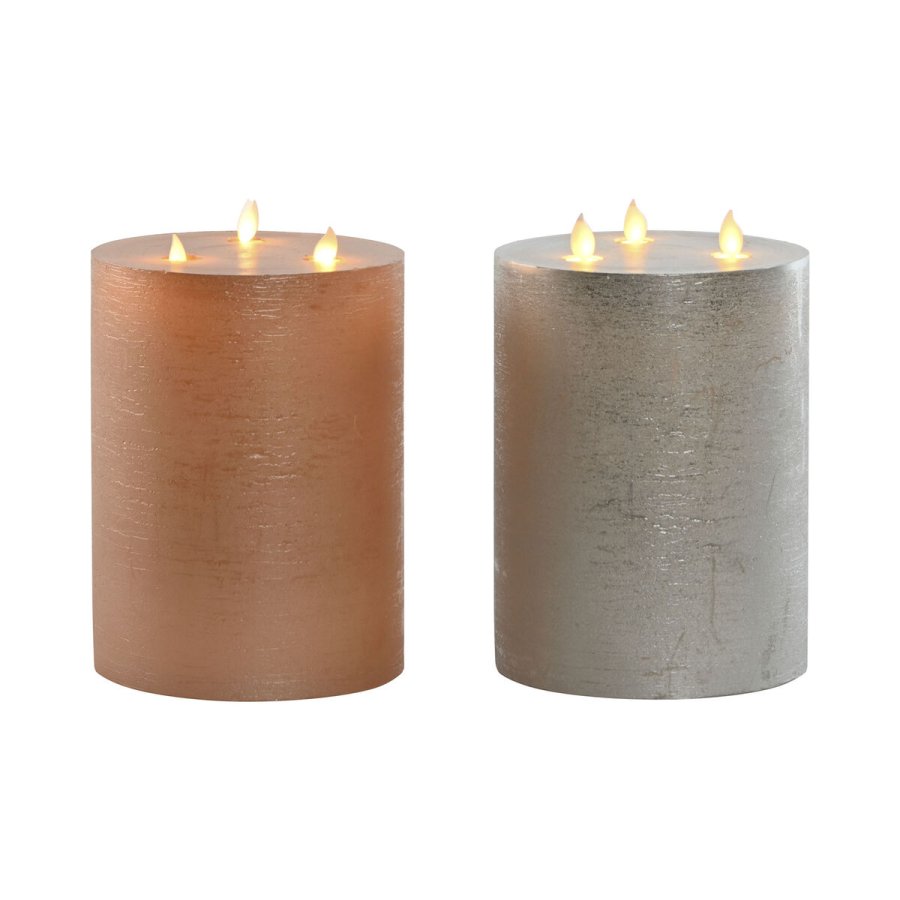 Stearinlys LED DKD Home Decor Gylden Slvfarvet 15 x 15 x 20 cm (AA) (2 enheder) #3