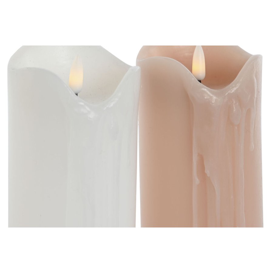 Stearinlys LED DKD Home Decor Hvid Lyserd 7.5 x 7.5 x 20 cm 7,5 x 7,5 x 20 cm (AA) (2 enheder) #2