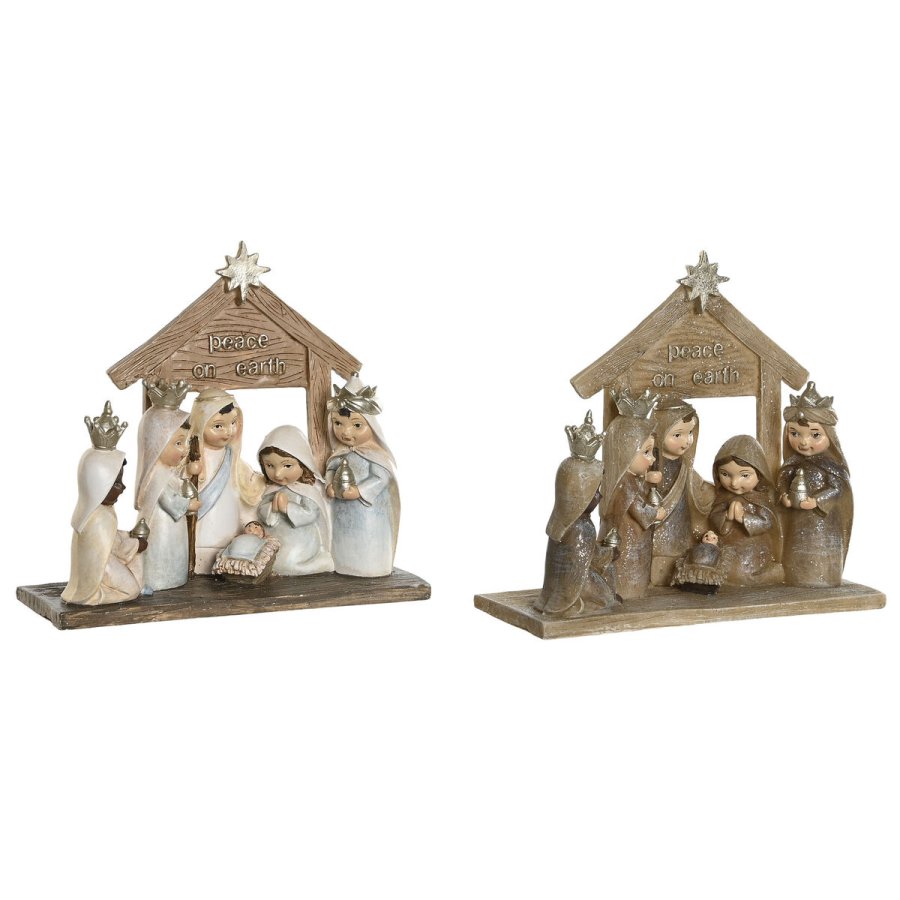 Betlehem dekoration DKD Home Decor Bl Brun Gylden Harpiks 7 x 7 x 15,5 cm (2 enheder) #1