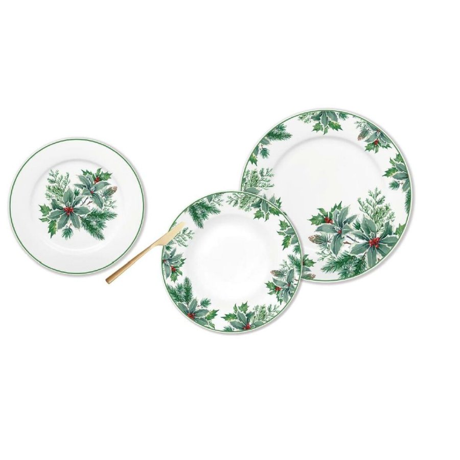 Spisestel DKD Home Decor Hvid Grn Porceln Blad af en plante Jul 27 x 27 x 2 cm 18 Dele #1
