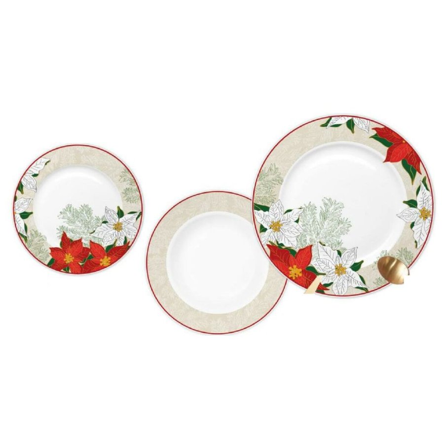 Spisestel DKD Home Decor Rd Beige Porceln Blomst Jul 27 x 27 x 2 cm 18 Dele #1
