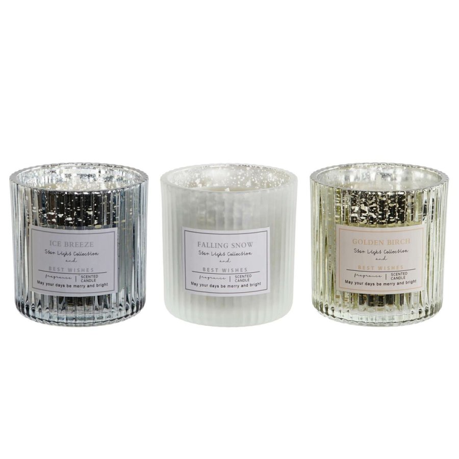 Stearinlys DKD Home Decor Hvid Gylden Slvfarvet 8,8 x 8,8 x 9 cm (3 enheder) #1