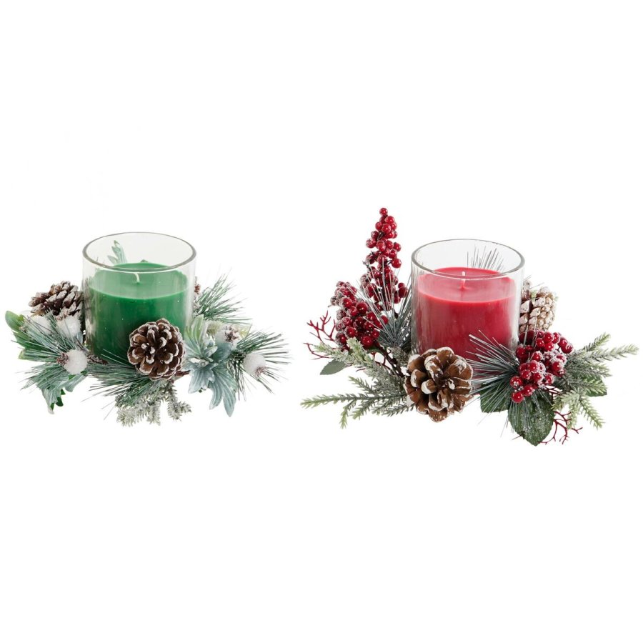 Stearinlys DKD Home Decor Rd Grn 20 x 20 x 9 cm 8 x 8 x 9 cm (2 enheder) #5