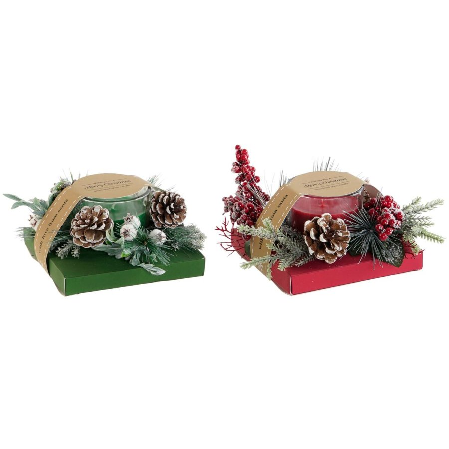 Stearinlys DKD Home Decor Rd Grn 20 x 20 x 9 cm 8 x 8 x 9 cm (2 enheder) #1