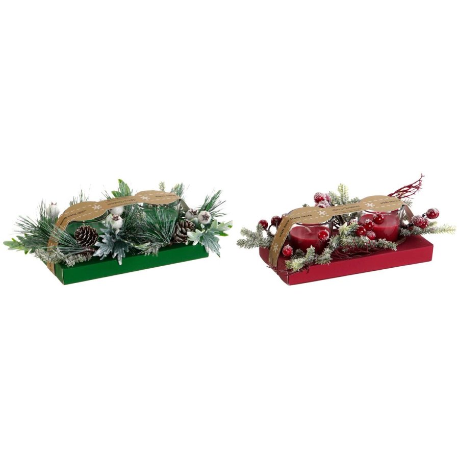 Stearinlys DKD Home Decor Rd Grn 5,5 x 5,5 x 6,5 cm (2 enheder) #1