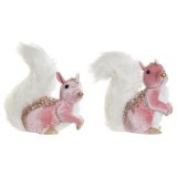 Julepynt DKD Home Decor Hvid Pink Egern 20 x 11 x 22 cm (2 enheder) #1