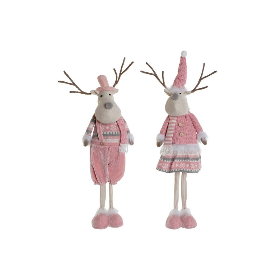Julepynt DKD Home Decor Hvid Brun Pink Rensdyr 17 x 12 x 66 cm (2 enheder) #1