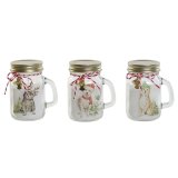 Stearinlys DKD Home Decor Hvid Gylden Jul 8 x 5 x 9 cm (3 enheder) #1