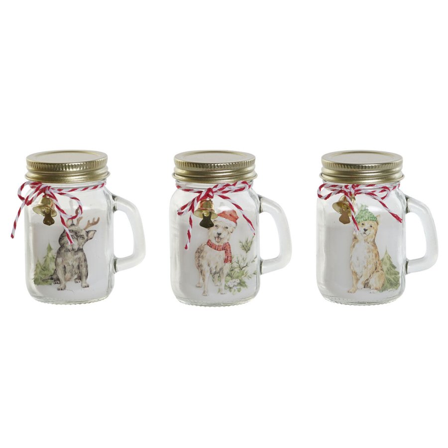 Stearinlys DKD Home Decor Hvid Gylden Jul 8 x 5 x 9 cm (3 enheder) #1