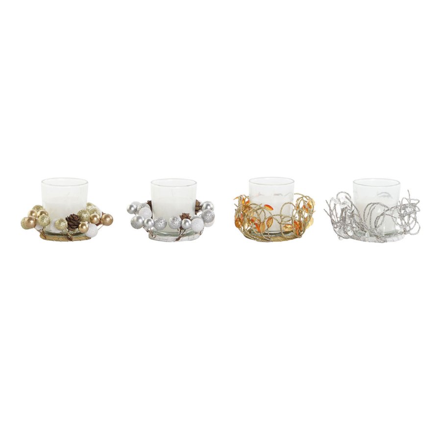 Stearinlys DKD Home Decor Gylden Slvfarvet Jul 10.5 x 10.5 x 7 cm 10,5 x 10,5 x 7 cm (4 enheder) #5