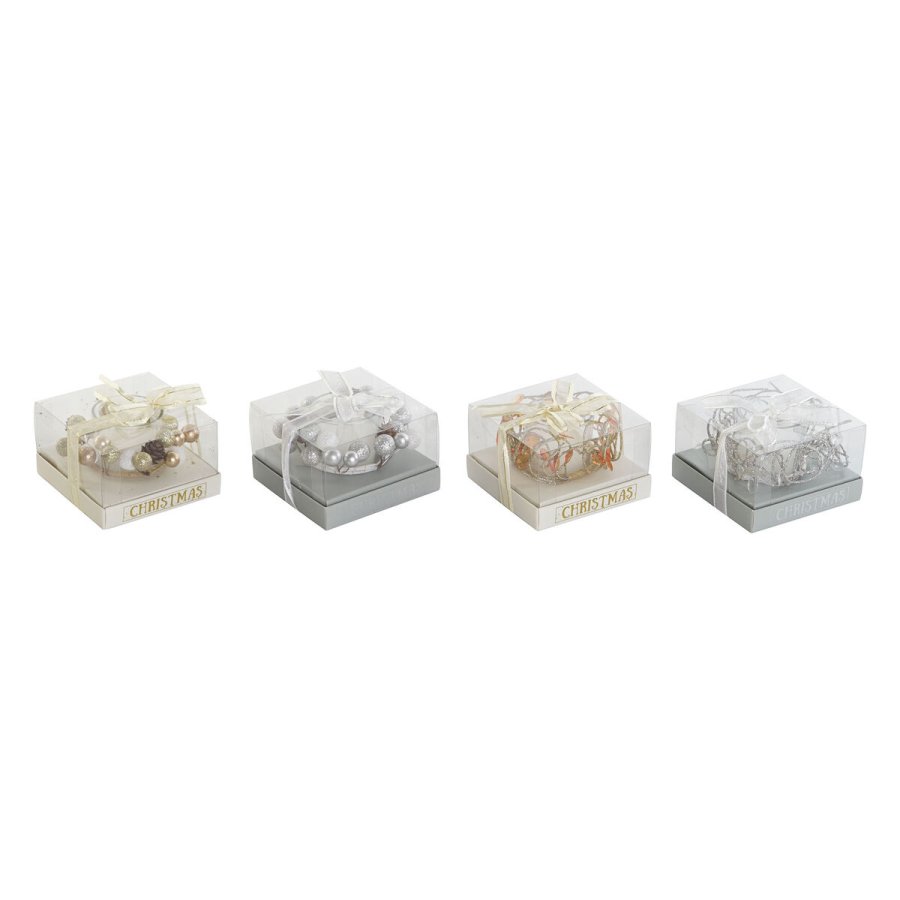 Stearinlys DKD Home Decor Gylden Slvfarvet Jul 10.5 x 10.5 x 7 cm 10,5 x 10,5 x 7 cm (4 enheder) #1