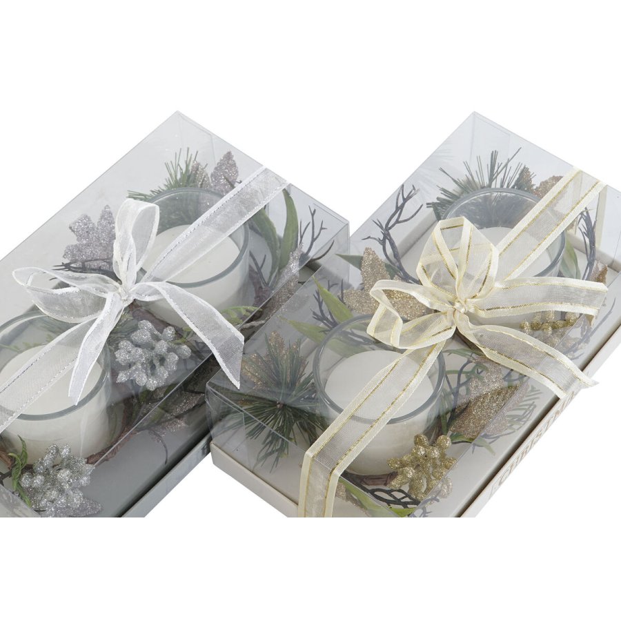 Lys DKD Home Decor Gylden Slvfarvet Jul 10 x 10 x 7 cm (2 enheder) #5