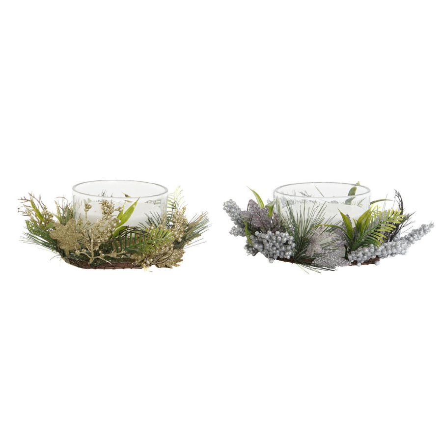 Stearinlys DKD Home Decor Gylden Slvfarvet Jul 21,5 x 21,5 x 8,5 cm (2 enheder) #5