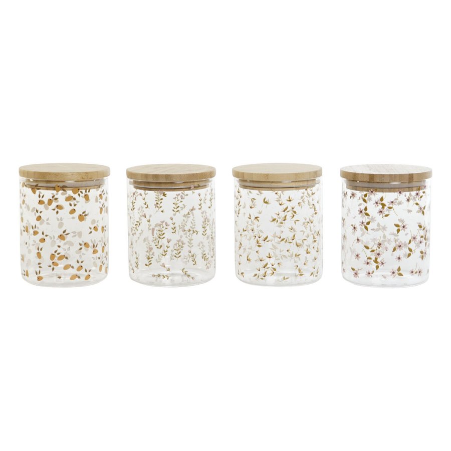 Blik DKD Home Decor Bambus Borosilikatglas Shabby Chic 700 ml 10 x 10 x 12,5 cm (4 enheder) #1