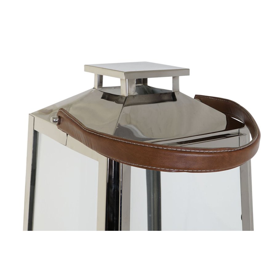 Laantarn DKD Home Decor Brun S�lvfarvet L�der Krystal St�l Chromsalt 30 x 30 x 66 cm #2