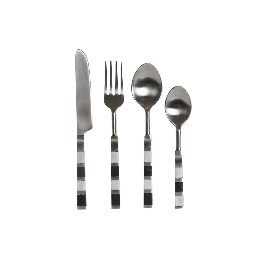Bestik DKD Home Decor Sort S�lvfarvet Harpiks Rustfrit st�l 4,5 x 1,5 x 22 cm 16 Dele #1