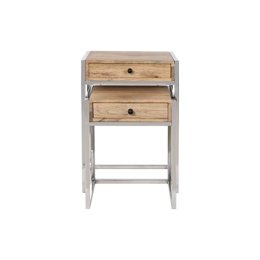 St med 2 borde Home ESPRIT Brun Slvfarvet Natur Stl Mangotr 45,5 x 41 x 66,5 cm #4