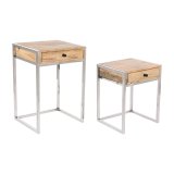 St med 2 borde Home ESPRIT Brun Slvfarvet Natur Stl Mangotr 45,5 x 41 x 66,5 cm #1