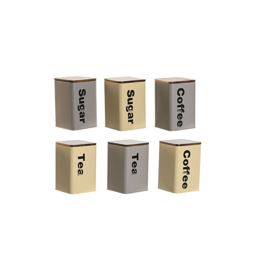 Blik Home ESPRIT Beige Gr Mrkebrun Metal Bambus 10 x 10 x 14,5 cm (6 enheder) #1