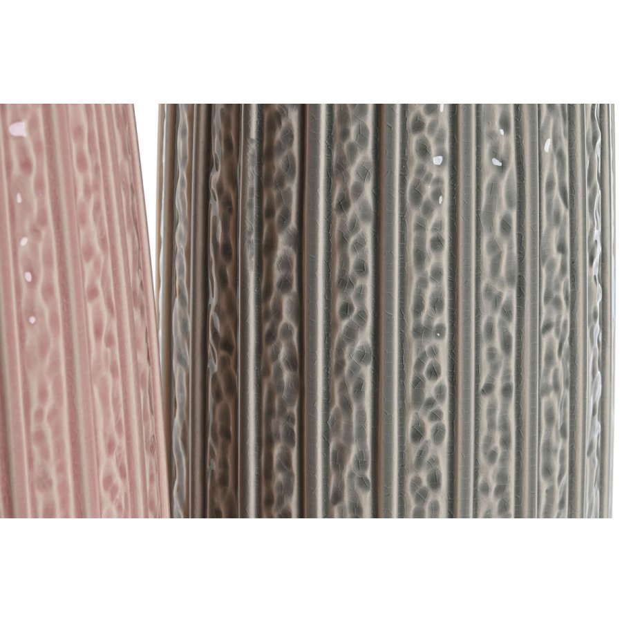 Vase Home ESPRIT Pink Lysegr Porceln 16 x 16 x 38 cm (2 enheder) #3