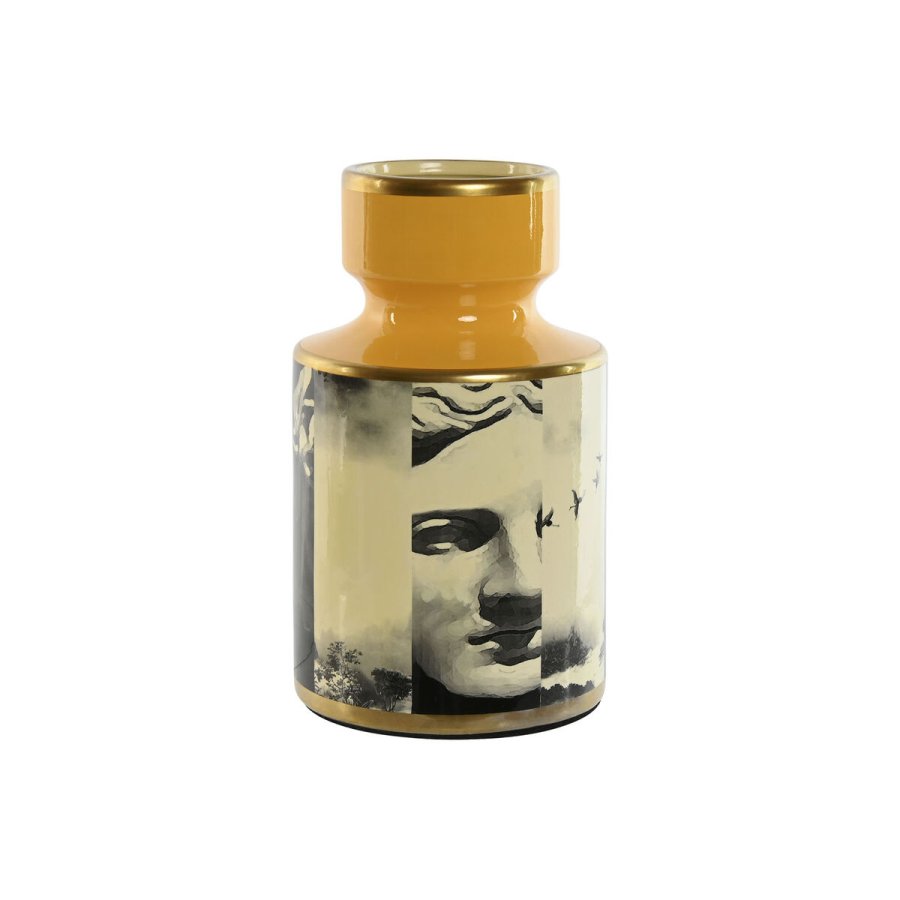 Vase Home ESPRIT Gul Sort Gylden Porceln 14 x 14 x 24,5 cm #1