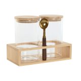 St med 2 Dser Home ESPRIT Gylden Natur Bambus Borosilikatglas 24 x 12 x 18,5 cm #1